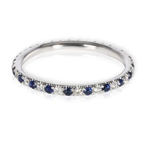 Sapphire & Diamond Eternity Band in 14K White Gold Blue